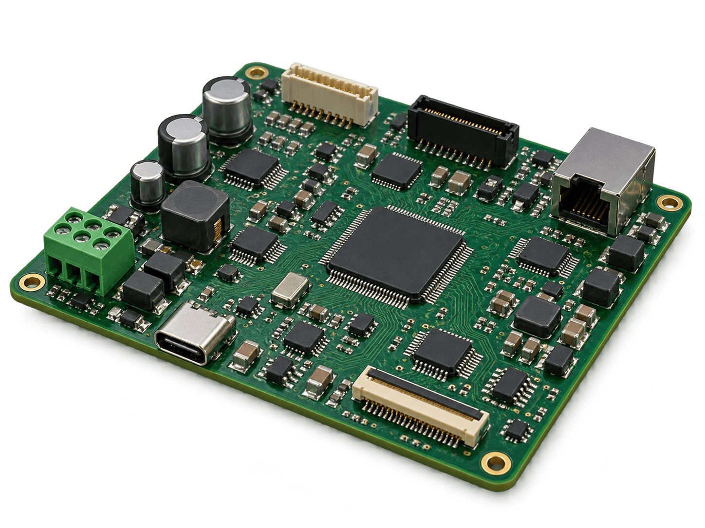 A populated printed circuit board